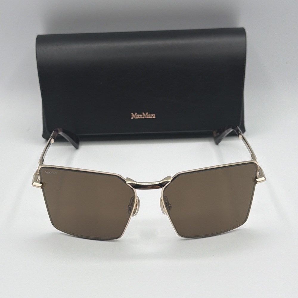 New Max Mara Womens Sunglasses Gold Frame Brown Gradient Lens Oversized MM0135